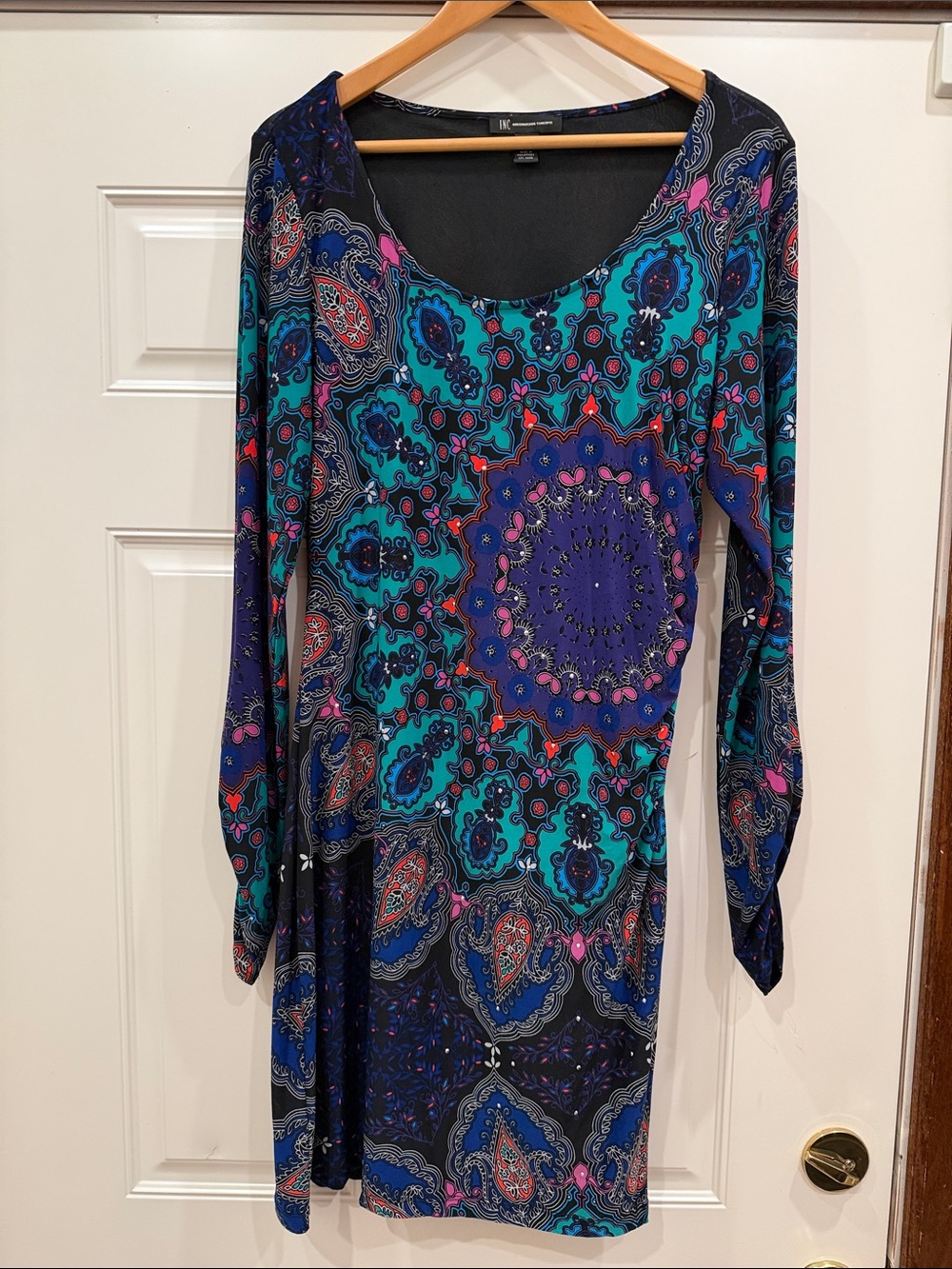 INC International Concepts Teal, Purple & Black Paisley-Print Midi Dress